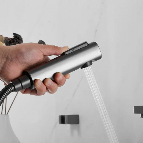 Смеситель для раковины Shevanik S8271T с гигиеническим душем цвет Оружейная сталь