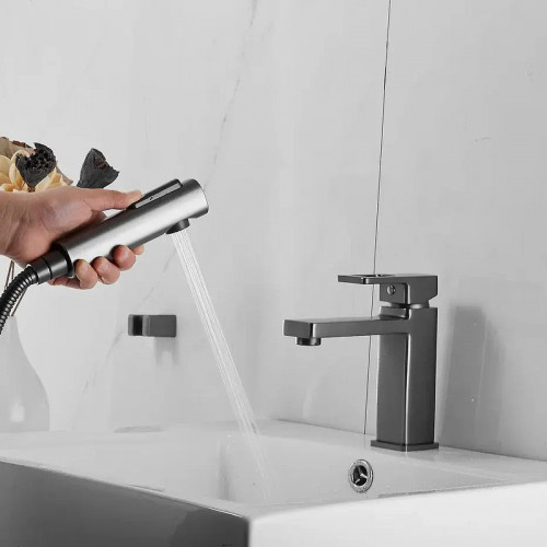 Смеситель для раковины Shevanik S8271T с гигиеническим душем цвет Оружейная сталь