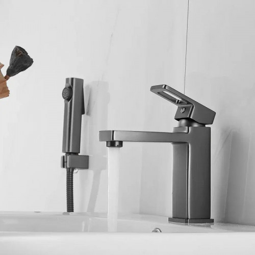 Смеситель для раковины Shevanik S8271T с гигиеническим душем цвет Оружейная сталь