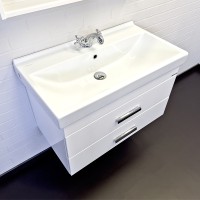 Тумба с раковиной Comforty Никосия 80П 00-00011163 подвесная Белая глянцевая МДФ / ЛДСП