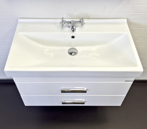 Тумба с раковиной Comforty Никосия 80П 00-00011163 подвесная Белая глянцевая МДФ / ЛДСП