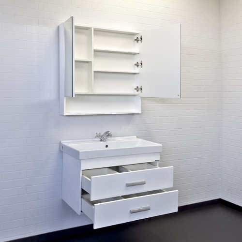 Тумба с раковиной Comforty Никосия 80П 00-00011163 подвесная Белая глянцевая МДФ / ЛДСП