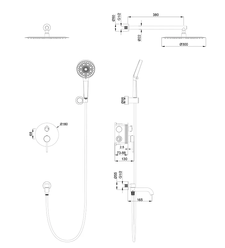 Душевая система Wonzon & Woghand Stick WW-88939017-BN цвет Брашированный никель