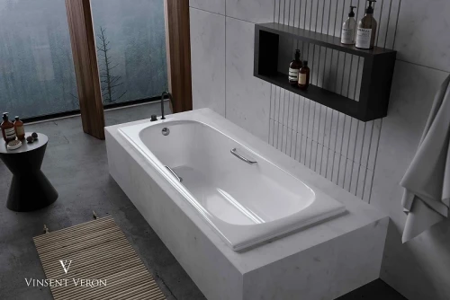 Чугунная ванна Vinsent Veron Concept 150x70 VCO1507042H/VH0012BL цвет Белый с квадратными черными матовыми ручками