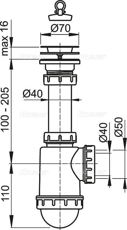 Сифон для кухонной мойки Alcaplast A441-DN50/40 цвет Хром