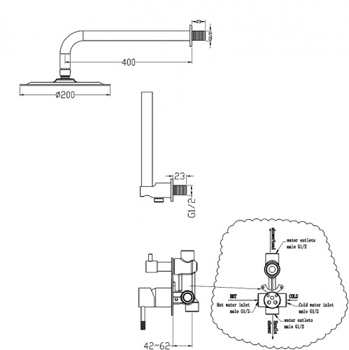 Душевая система Boheme Uno 464-WG Белая матовая Золото латунь встраиваемый