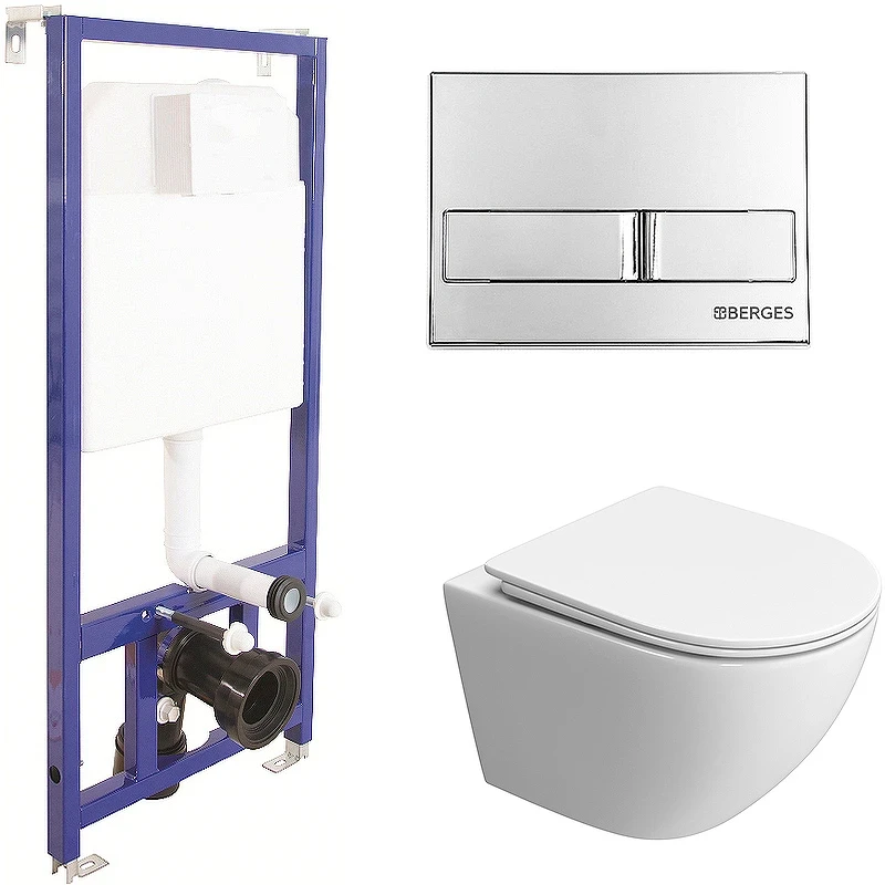 Комплект унитаза BelBagno Uno-Tor BB5177CH-TOR/SC с инсталляцией Berges Novum L3 040213 с сиденьем Микролифт и клавишей смыва Хром фаянс подвесной