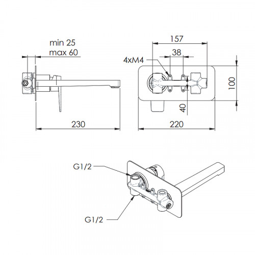 Смеситель для раковины Remer Dream D15L Хром латунь встраиваемый