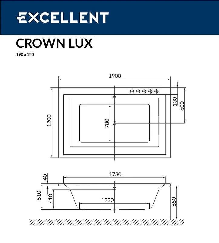 Акриловая ванна Excellent Crown Lux 190x120 WAEX.CRO19.LINE.GL с гидромассажем