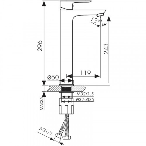 Смеситель для раковины Kaiser Cezar 05111-2 Черный матовый латунь
