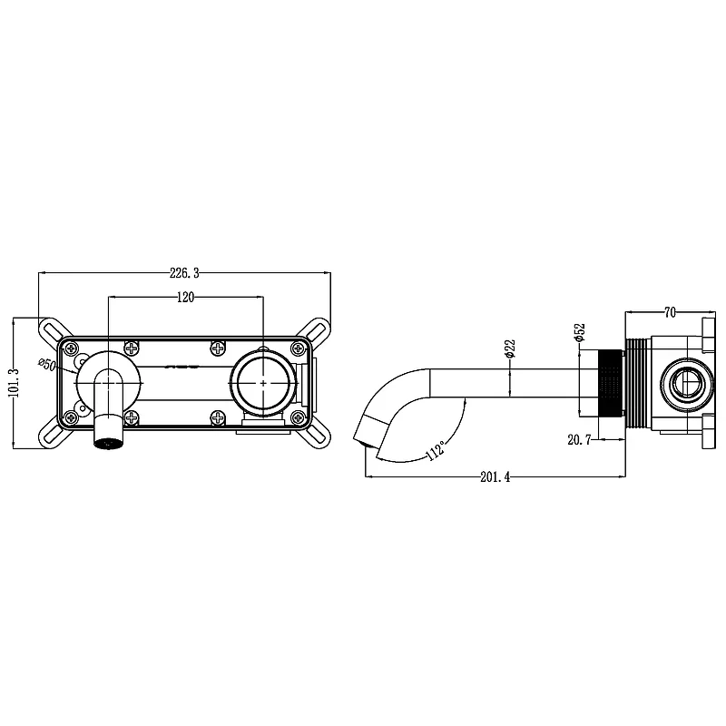 Смеситель для раковины Boheme Tech 158/2-B Черный матовый латунь встраиваемый