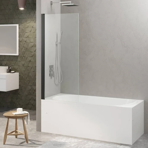 Шторка на ванну Berges River S Black 90х145 065013 профиль Черный матовый стекло прозрачное