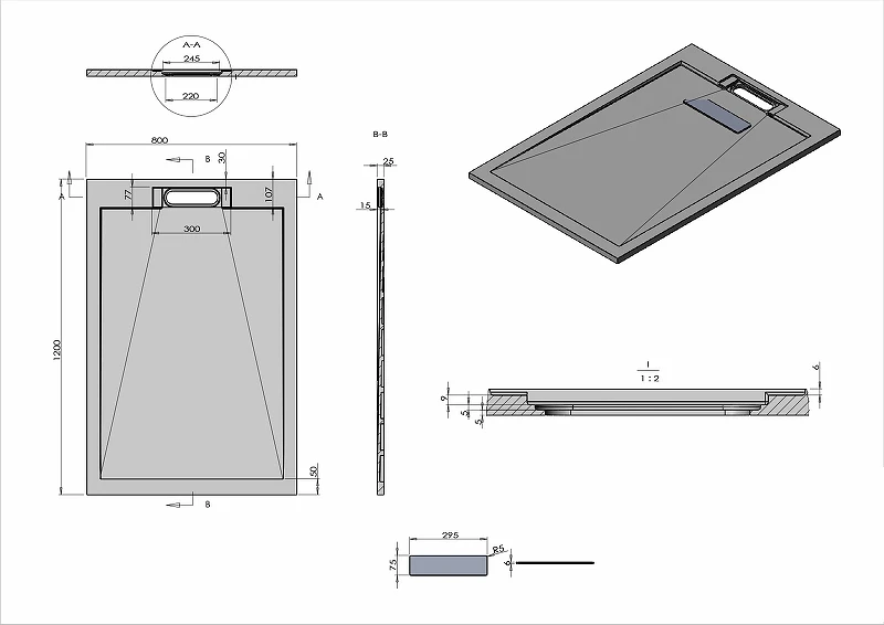 Душевой поддон из искусственного камня Vincea 120x80 VST-4SRL8012G Серый