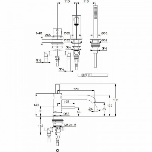 Смеситель на борт ванны Kludi Bozz 384480576 Хром латунь