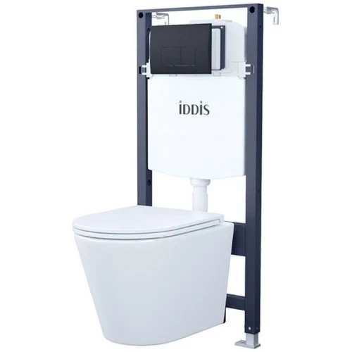 Унитаз с инсталляцией Iddis Basic BASC020i73 с сиденьем Микролифт и Черной матовой клавишей смыва