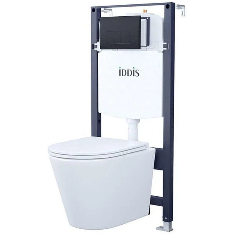 Унитаз с инсталляцией Iddis Basic BASC020i73 с сиденьем Микролифт и Черной матовой клавишей смыва