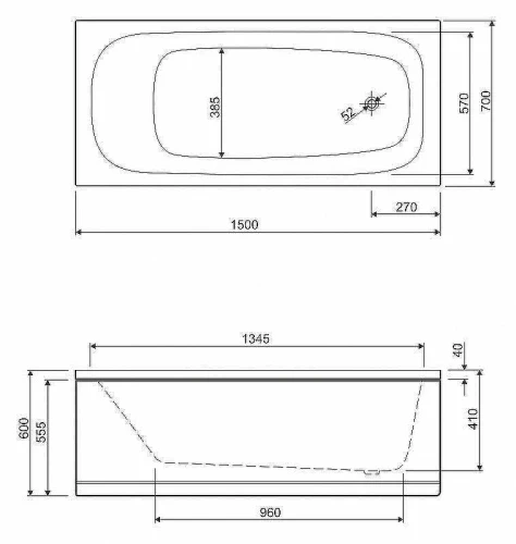 Акриловая ванна Cezares Eco 150х70 ECO-150-70-41-W37 без гидромассажа, с ножками LEG-KIT-100
