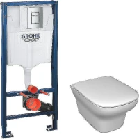 Унитаз с инсталляцией Jacob Delafon Vox EDM102-00+E20142-00 + Grohe Rapid SL 38772001 с сиденьем Микролифт и клавишей смыва Хром