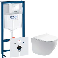 Комплект унитаза Aquatek Европа AQ1900-00 с инсталляцией Grohe Rapid SL 38775001 с сиденьем Микролифт и клавишей смыва Хром фарфор подвесной