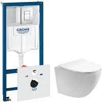 Комплект унитаза Aquatek Европа AQ1900-00 с инсталляцией Grohe Rapid SL 38775001 с сиденьем Микролифт и клавишей смыва Хром фарфор подвесной