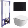 Унитаз с инсталляцией BelBagno Uno-Tor BB5177CH-TOR/SC + Berges Novum D5 040235 с сиденьем Микролифт и Черной матовой клавишей смыва