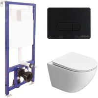 Унитаз с инсталляцией BelBagno Uno-Tor BB5177CH-TOR/SC + Berges Novum D5 040235 с сиденьем Микролифт и Черной матовой клавишей смыва