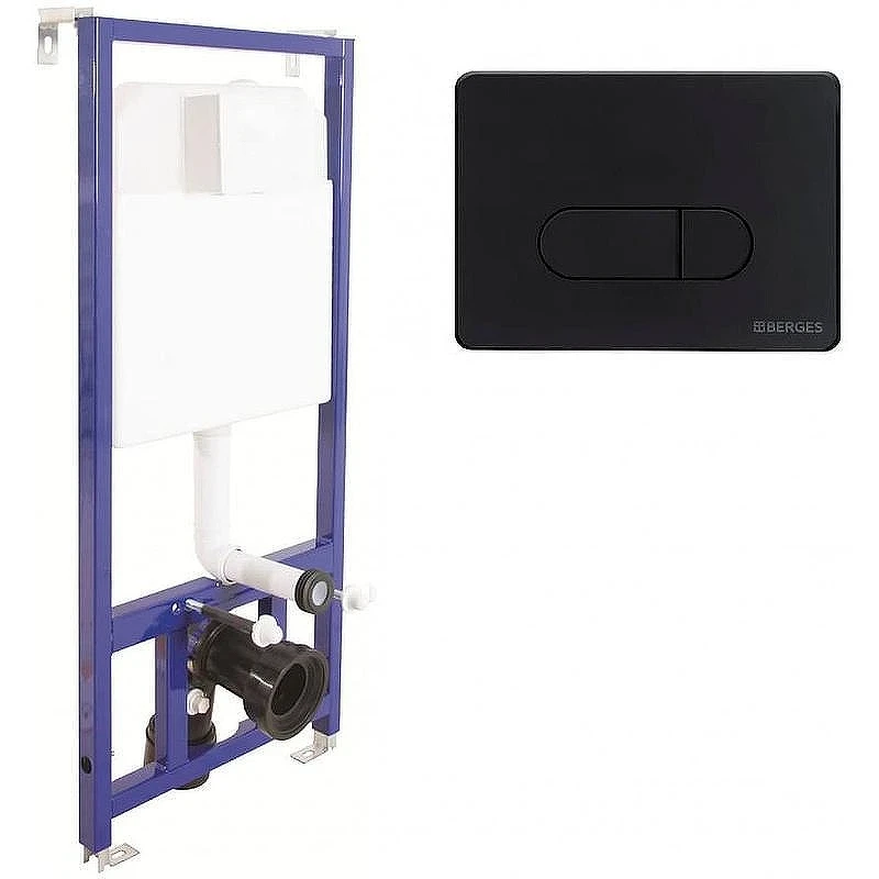Унитаз с инсталляцией BelBagno Uno-Tor BB5177CH-TOR/SC + Berges Novum D5 040235 с сиденьем Микролифт и Черной матовой клавишей смыва