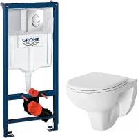 Унитаз с инсталляцией Damixa Jupiter DX77C1738SC + Grohe Rapid SL 38721001 с сиденьем Микролифт и клавишей смыва Хром