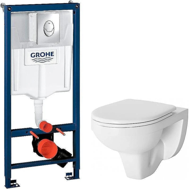 Унитаз с инсталляцией Damixa Jupiter DX77C1738SC + Grohe Rapid SL 38721001 с сиденьем Микролифт и клавишей смыва Хром