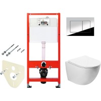 Комплект унитаза SantiLine SL-5005 с инсталляцией Tece Profil 9400412 с сиденьем Микролифт и клавишей смыва Хром глянцевый фаянс подвесной