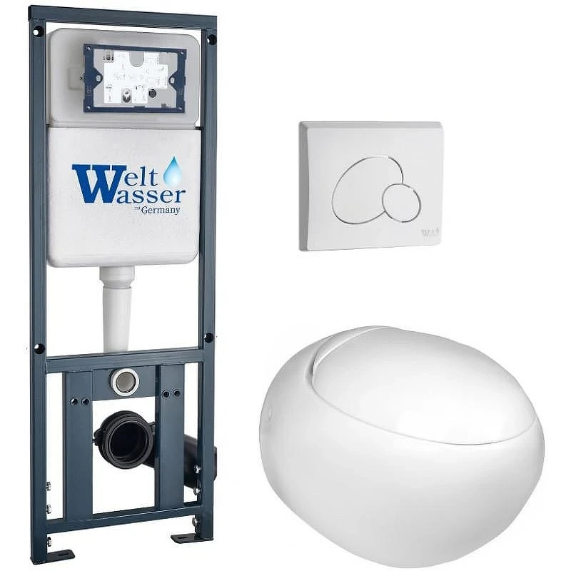 Комплект унитаза с инсталляцией WeltWasser MARBERG 410 + JECKENBACH 004 GL-WT + MAR 410 RD GL-WT 10000010720 цвет Белый глянцевый с сиденьем Микролифт и клавишей смыва цвет Белый глянцевый