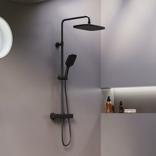 Душевая система Damixa Gala 953800300 с термостатом Черная матовая латунь на стену
