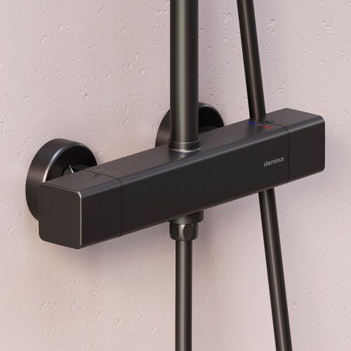 Душевая система Damixa Gala 953800300 с термостатом Черная матовая латунь на стену