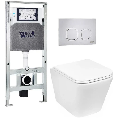 Комплект унитаза с инсталляцией WeltWasser AMBERG 506 ST + GELBACH 043 GL-WT + AMBERG RD-MT CR 10000011868 цвет Белый глянцевый с сиденьем Микролифт и клавишей смыва цвет Хром матовый