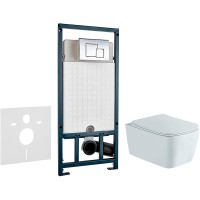 Комплект унитаза Aquatek Либра New AQ1148N-00 с сиденьем Микролифт и инсталляцией WeltWasser WW Marberg 507 10000005949+10000005953 с клавишей смыва Хром глянцевый фарфор подвесной