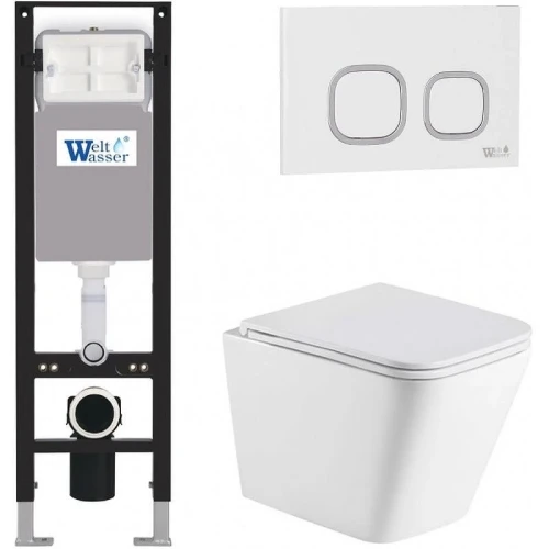 Комплект унитаза с инсталляцией WeltWasser AMBERG 350 + GELBACH 043 MT-WT + AMBERG RD-WT 10000012327 цвет Белый матовый с сиденьем Микролифт и клавишей смыва цвет Белый