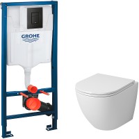 Комплект унитаза Grossman GR-4455S с инсталляцией Grohe Rapid SL 38811KF0 с сиденьем Микролифт и Черной матовой клавишей смыва фаянс подвесной