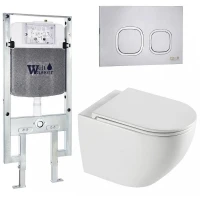 Комплект унитаза с инсталляцией WeltWasser AMBERG 497 ST + MERZBACH 043 XL GL-WT + AMBERG RD-MT CR 10000013773 цвет Белый глянцевый с сиденьем Микролифт и клавишей смыва цвет Хром матовый