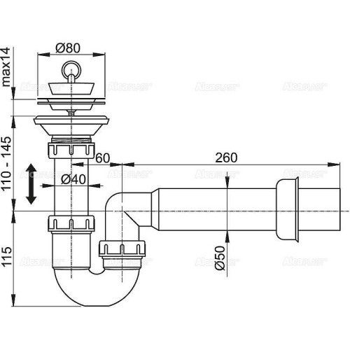 Сифон для кухонной мойки Alcaplast A464-DN50 Белый