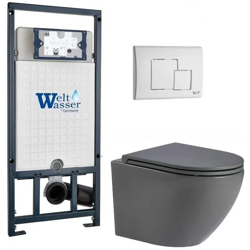 Комплект унитаза с инсталляцией WeltWasser MARBERG 507 + MERZBACH 043 MT-GR + MAR 507 SE GL-WT 10000011401 цвет Белый глянцевый с сиденьем Микролифт и клавишей смыва цвет Белый глянцевый