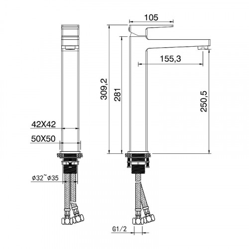 Смеситель для раковины Wonzon &amp; Woghand Cube 2.0 WW-88019068-BG цвет Брашированное золото