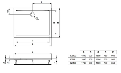 Акриловый поддон для душа Ideal Standard Ultraflat 170X90 K519001 цвет Euro White / Евробелый