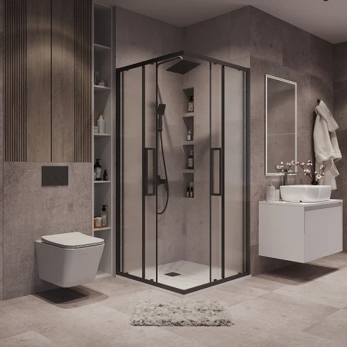 Душевой уголок Grossman Cosmo 90х90 300.K33.02.9090.21.02 профиль Черный матовый стекло шиншилла