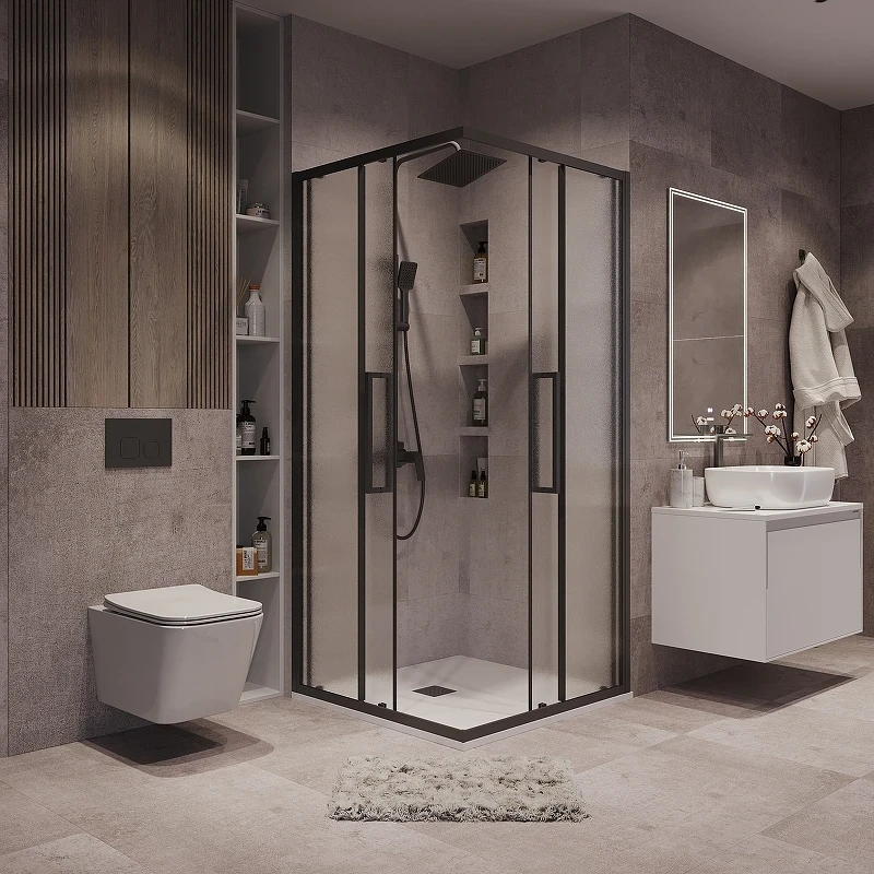 Душевой уголок Grossman Cosmo 90х90 300.K33.02.9090.21.02 профиль Черный матовый стекло шиншилла