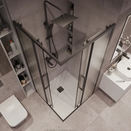 Душевой уголок Grossman Cosmo 90х90 300.K33.02.9090.21.02 профиль Черный матовый стекло шиншилла