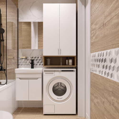 Подвесной шкаф DIWO Суздаль 60 SUZ.Ш.60.01 над стиральной машиной цвет Белый Дуб вотан