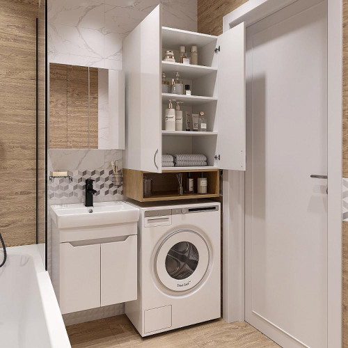 Подвесной шкаф DIWO Суздаль 60 SUZ.Ш.60.01 над стиральной машиной цвет Белый Дуб вотан