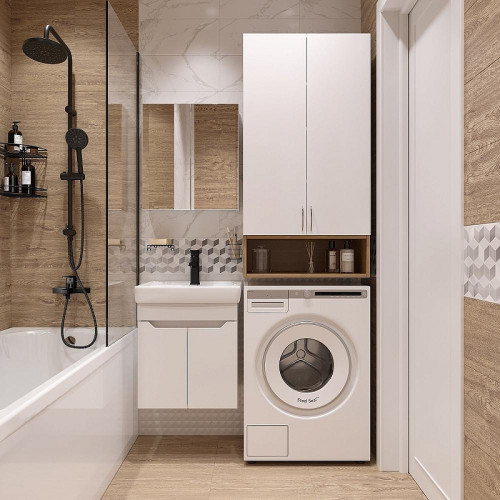 Подвесной шкаф DIWO Суздаль 60 SUZ.Ш.60.01 над стиральной машиной цвет Белый Дуб вотан