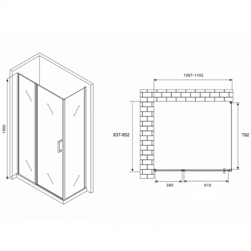 Душевой уголок Abber Sonnenstrand 110x85 AG04110S-S85 профиль Хром стекло прозрачное