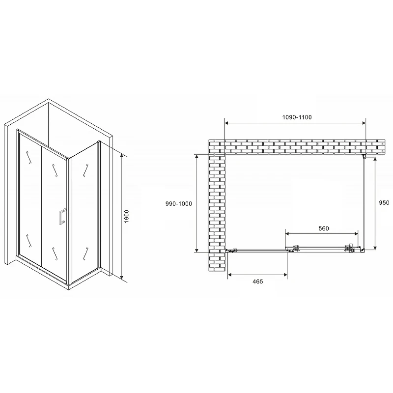 Душевой уголок Abber Schwarzer Diamant 110x100 AG301105-S1005 профиль Хром стекло прозрачное